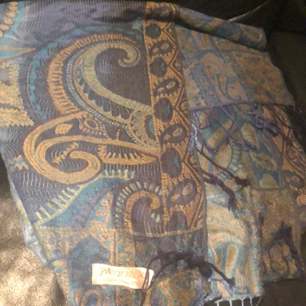 Blue, purple, gold Pashmina